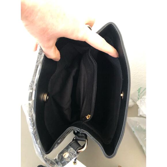 AOTA Elena Croc Top Bucket Bag with Crossbody Strap in Black - Picture 8 of 12